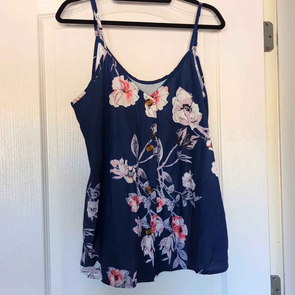 Dark blue and floral print Tank top, Large